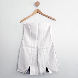 NEW Rumer The Label Harper Ruffled Strapless Sheath Linen Mini Dress Neutral